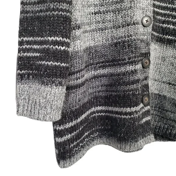 J Jill Size S Cardigan Button Jacket Chunky Knit Wool Blend Gray Stripes Pockets - Picture 7 of 8
